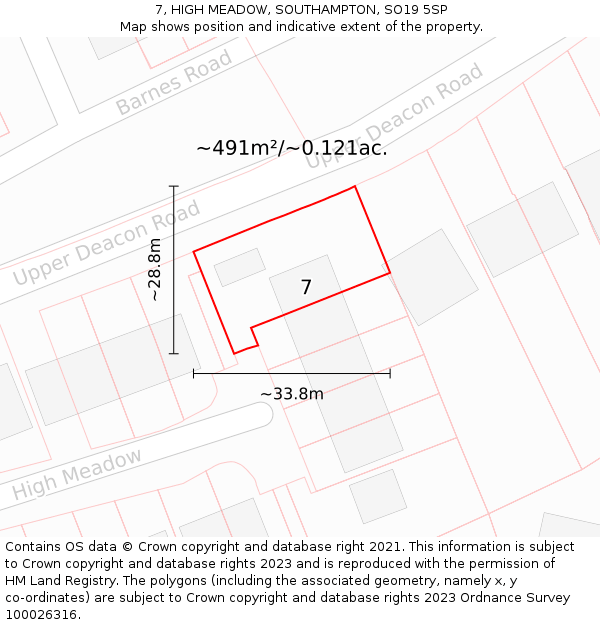 7, HIGH MEADOW, SOUTHAMPTON, SO19 5SP: Plot and title map