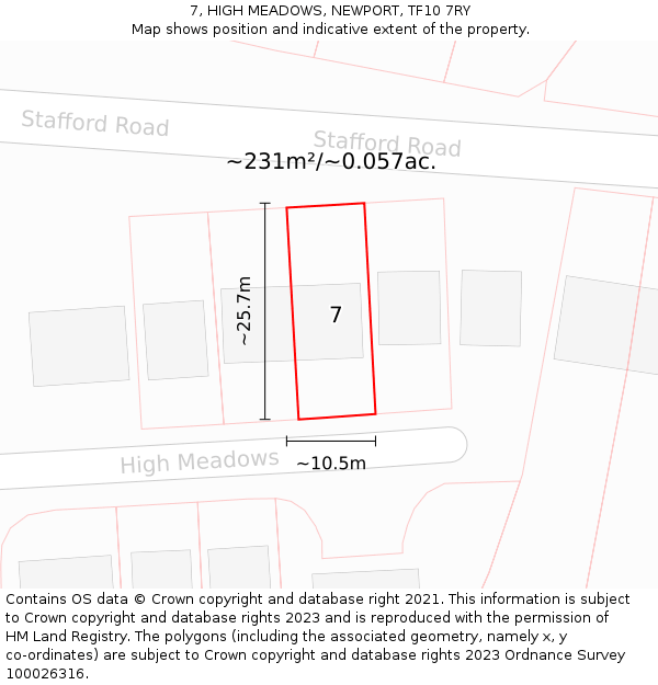 7, HIGH MEADOWS, NEWPORT, TF10 7RY: Plot and title map