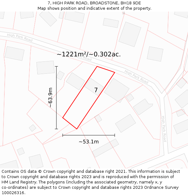 7, HIGH PARK ROAD, BROADSTONE, BH18 9DE: Plot and title map