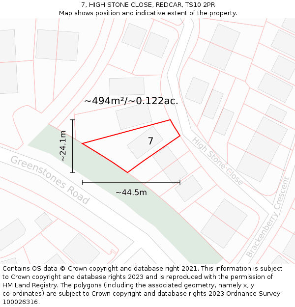 7, HIGH STONE CLOSE, REDCAR, TS10 2PR: Plot and title map