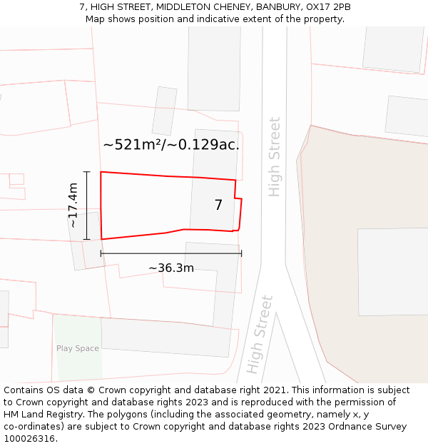 7, HIGH STREET, MIDDLETON CHENEY, BANBURY, OX17 2PB: Plot and title map