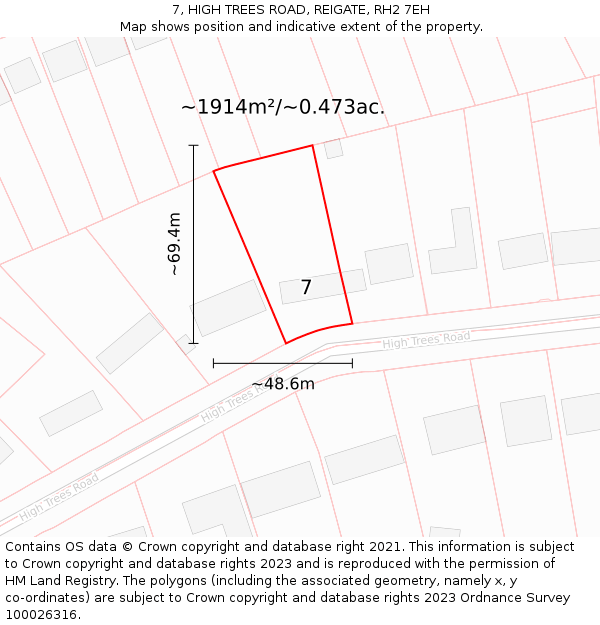 7, HIGH TREES ROAD, REIGATE, RH2 7EH: Plot and title map