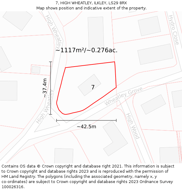 7, HIGH WHEATLEY, ILKLEY, LS29 8RX: Plot and title map