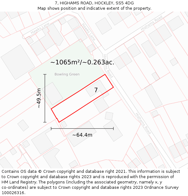 7, HIGHAMS ROAD, HOCKLEY, SS5 4DG: Plot and title map