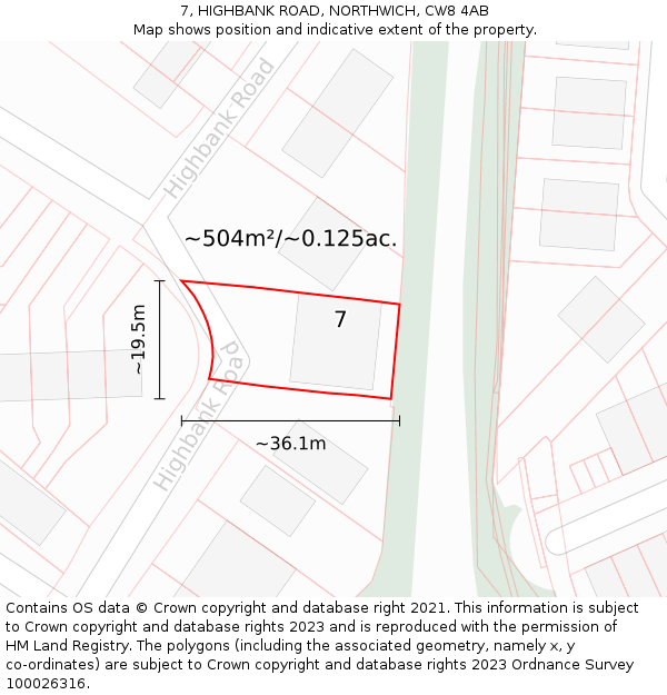 7, HIGHBANK ROAD, NORTHWICH, CW8 4AB: Plot and title map