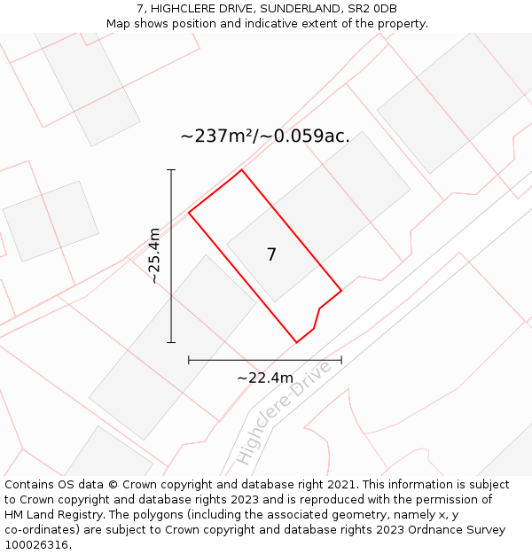 7, HIGHCLERE DRIVE, SUNDERLAND, SR2 0DB: Plot and title map