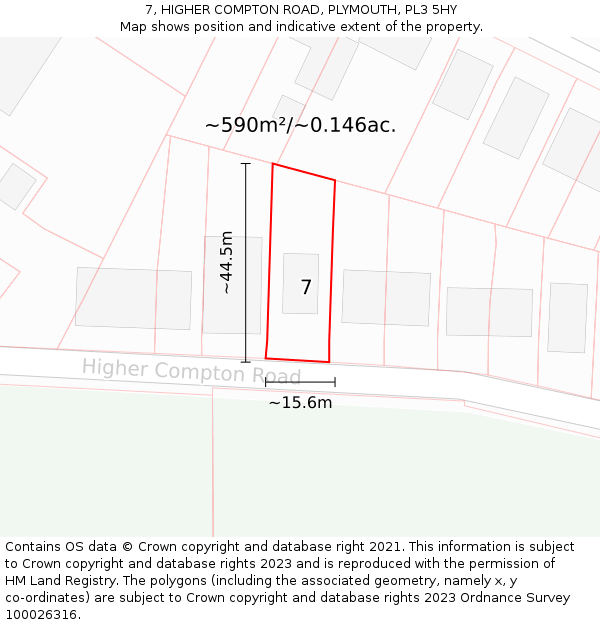 7, HIGHER COMPTON ROAD, PLYMOUTH, PL3 5HY: Plot and title map