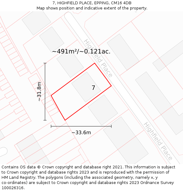 7, HIGHFIELD PLACE, EPPING, CM16 4DB: Plot and title map