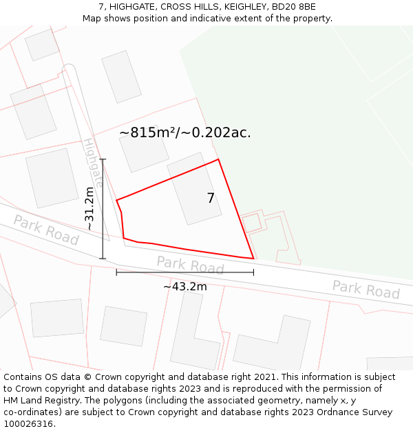 7, HIGHGATE, CROSS HILLS, KEIGHLEY, BD20 8BE: Plot and title map