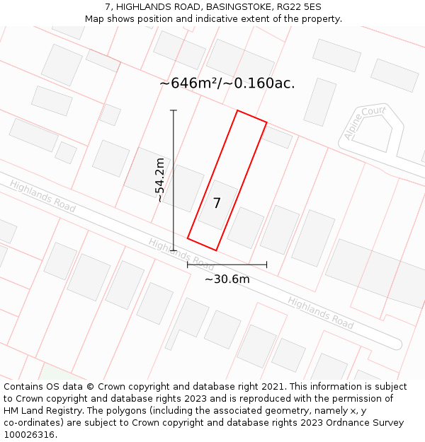 7, HIGHLANDS ROAD, BASINGSTOKE, RG22 5ES: Plot and title map