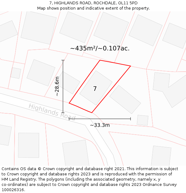 7, HIGHLANDS ROAD, ROCHDALE, OL11 5PD: Plot and title map