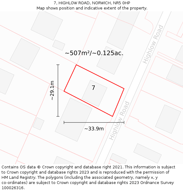 7, HIGHLOW ROAD, NORWICH, NR5 0HP: Plot and title map
