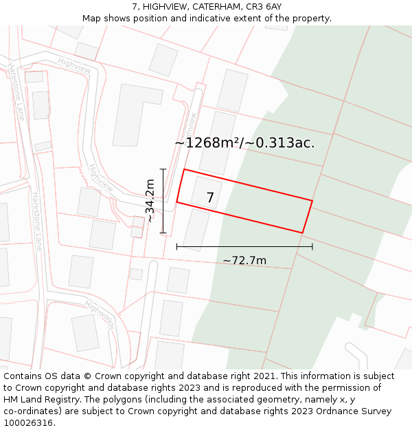 7, HIGHVIEW, CATERHAM, CR3 6AY: Plot and title map