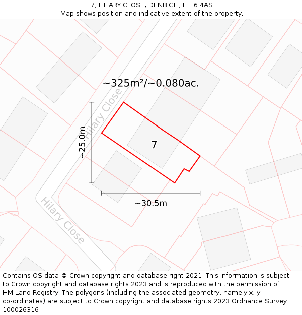 7, HILARY CLOSE, DENBIGH, LL16 4AS: Plot and title map