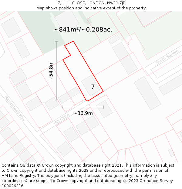 7, HILL CLOSE, LONDON, NW11 7JP: Plot and title map