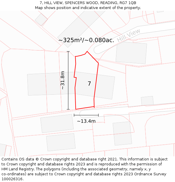 7, HILL VIEW, SPENCERS WOOD, READING, RG7 1QB: Plot and title map