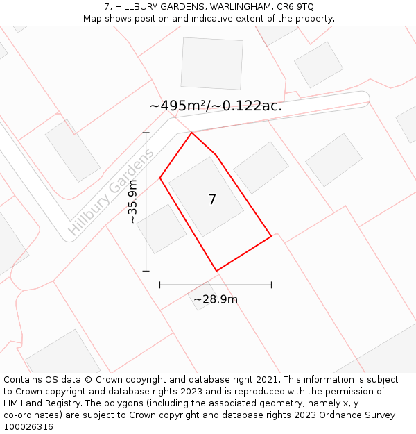 7, HILLBURY GARDENS, WARLINGHAM, CR6 9TQ: Plot and title map