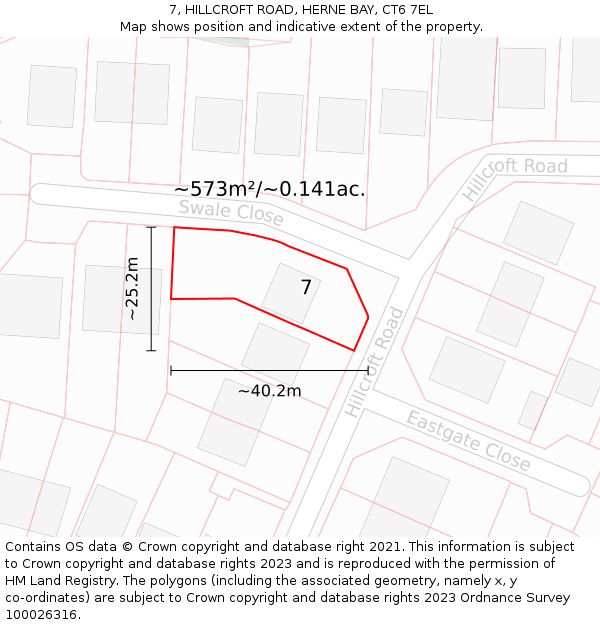 7, HILLCROFT ROAD, HERNE BAY, CT6 7EL: Plot and title map