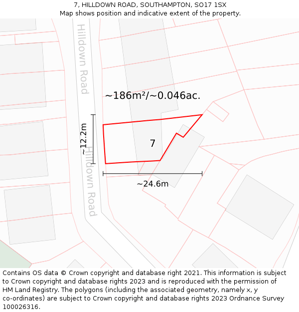 7, HILLDOWN ROAD, SOUTHAMPTON, SO17 1SX: Plot and title map