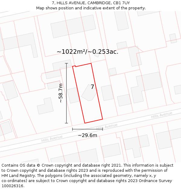 7, HILLS AVENUE, CAMBRIDGE, CB1 7UY: Plot and title map