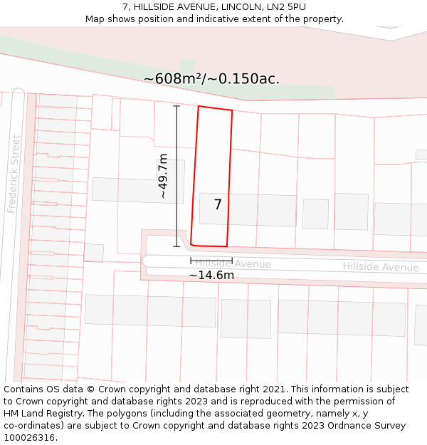 7, HILLSIDE AVENUE, LINCOLN, LN2 5PU: Plot and title map