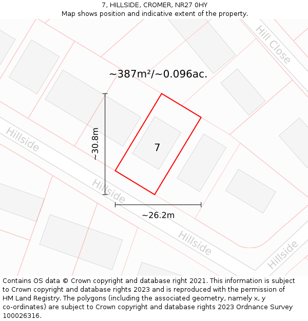 7, HILLSIDE, CROMER, NR27 0HY: Plot and title map