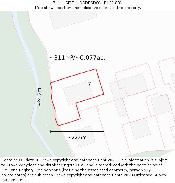 7, HILLSIDE, HODDESDON, EN11 8RN: Plot and title map