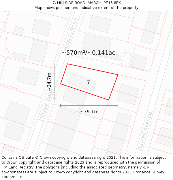 7, HILLSIDE ROAD, MARCH, PE15 8EX: Plot and title map