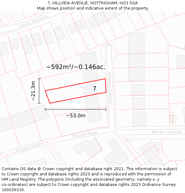 7, HILLVIEW AVENUE, NOTTINGHAM, NG3 5GA: Plot and title map