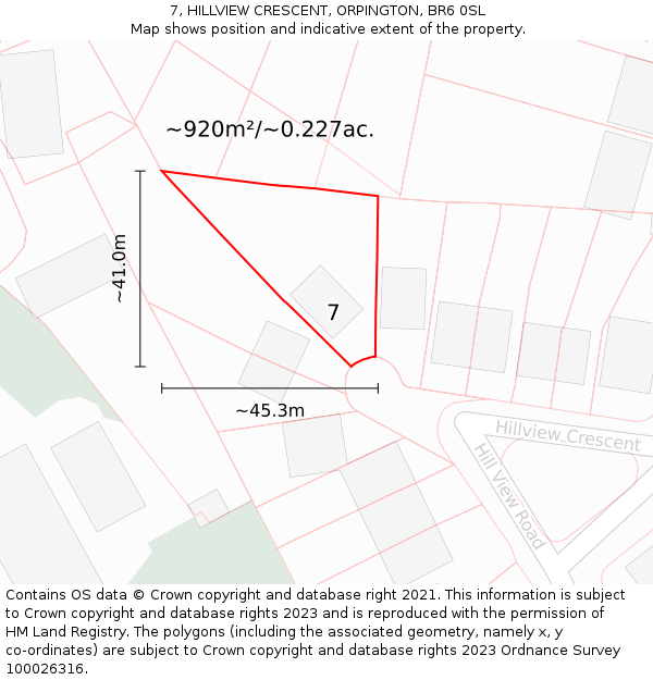 7, HILLVIEW CRESCENT, ORPINGTON, BR6 0SL: Plot and title map