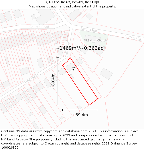 7, HILTON ROAD, COWES, PO31 8JB: Plot and title map