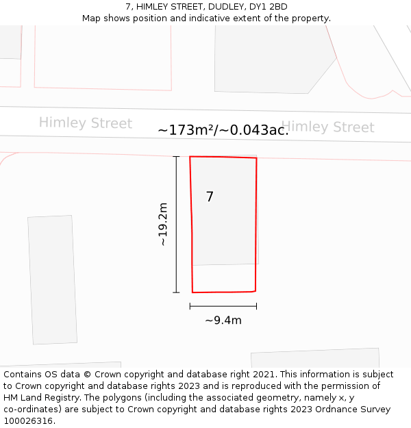 7, HIMLEY STREET, DUDLEY, DY1 2BD: Plot and title map