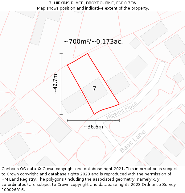 7, HIPKINS PLACE, BROXBOURNE, EN10 7EW: Plot and title map