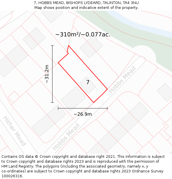 7, HOBBS MEAD, BISHOPS LYDEARD, TAUNTON, TA4 3NU: Plot and title map