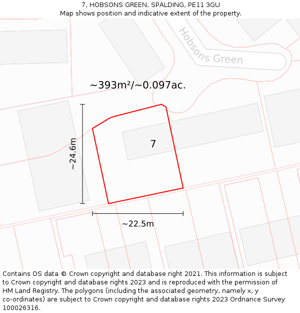 7, HOBSONS GREEN, SPALDING, PE11 3GU: Plot and title map