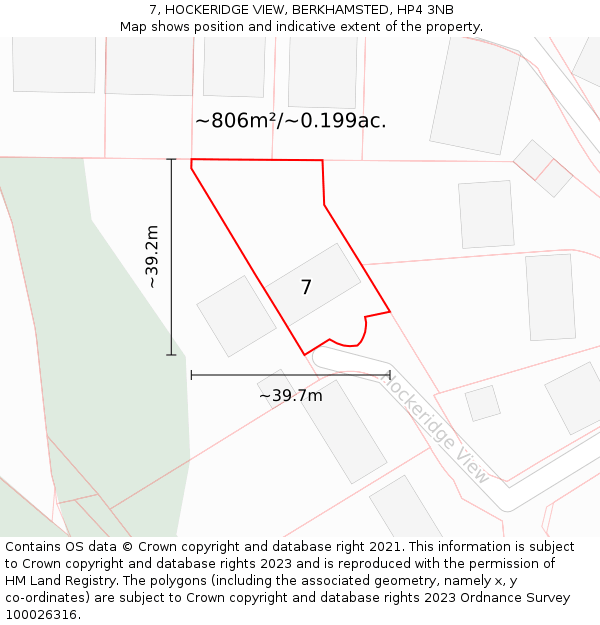 7, HOCKERIDGE VIEW, BERKHAMSTED, HP4 3NB: Plot and title map