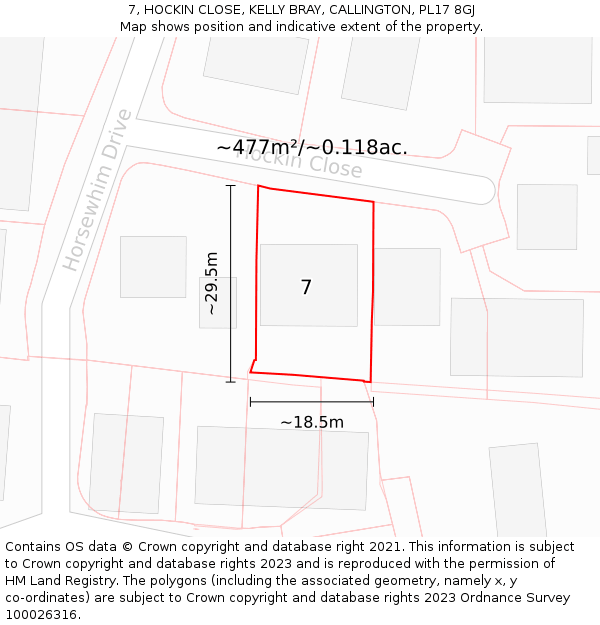 7, HOCKIN CLOSE, KELLY BRAY, CALLINGTON, PL17 8GJ: Plot and title map