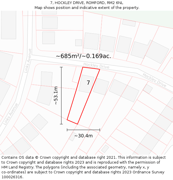 7, HOCKLEY DRIVE, ROMFORD, RM2 6NL: Plot and title map