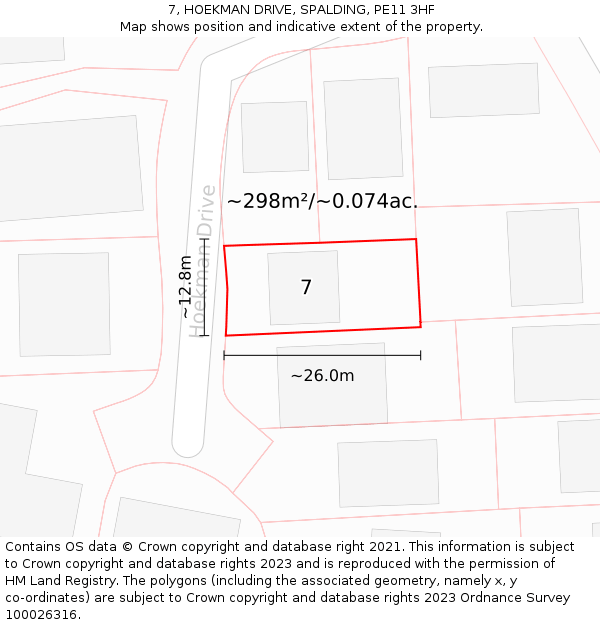 7, HOEKMAN DRIVE, SPALDING, PE11 3HF: Plot and title map