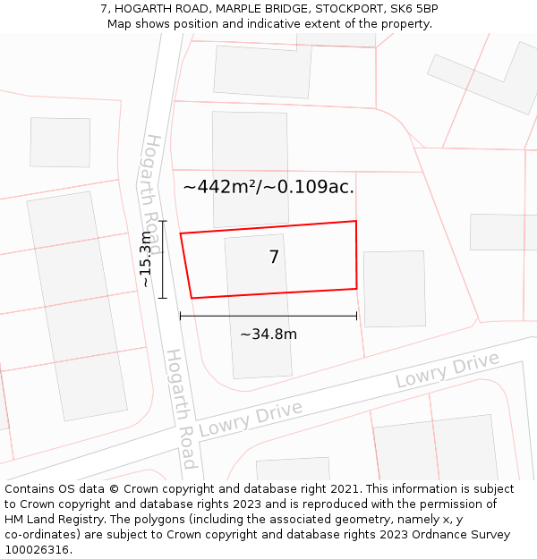 7, HOGARTH ROAD, MARPLE BRIDGE, STOCKPORT, SK6 5BP: Plot and title map