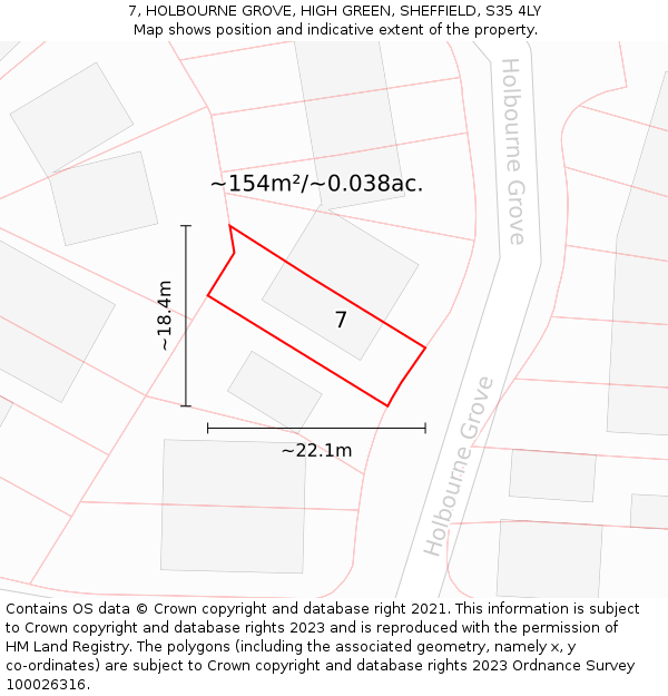 7, HOLBOURNE GROVE, HIGH GREEN, SHEFFIELD, S35 4LY: Plot and title map