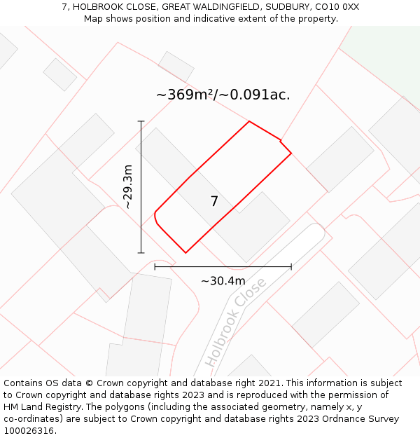 7, HOLBROOK CLOSE, GREAT WALDINGFIELD, SUDBURY, CO10 0XX: Plot and title map