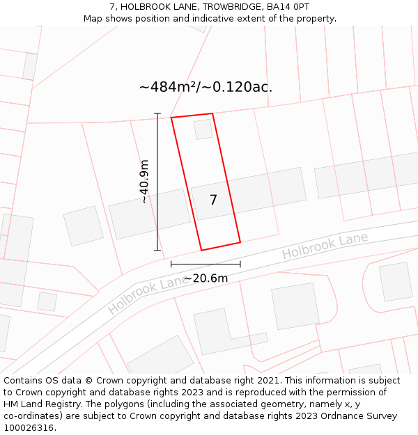 7, HOLBROOK LANE, TROWBRIDGE, BA14 0PT: Plot and title map