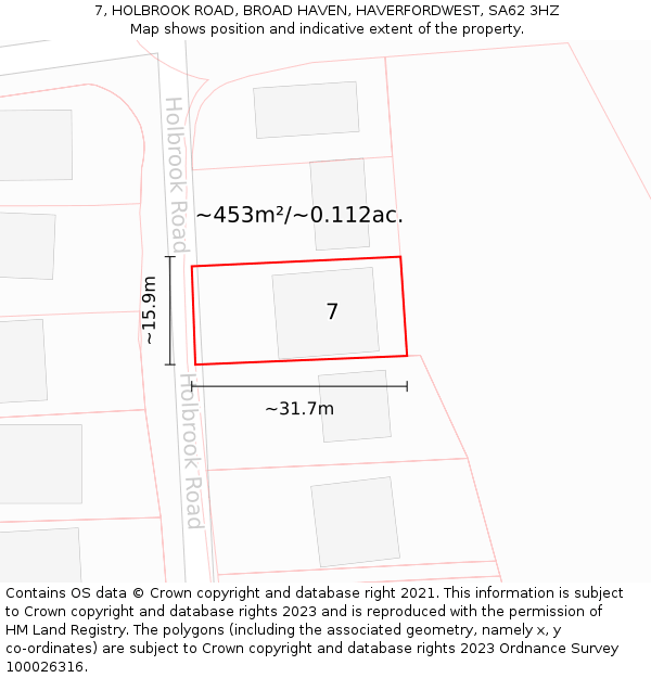 7, HOLBROOK ROAD, BROAD HAVEN, HAVERFORDWEST, SA62 3HZ: Plot and title map