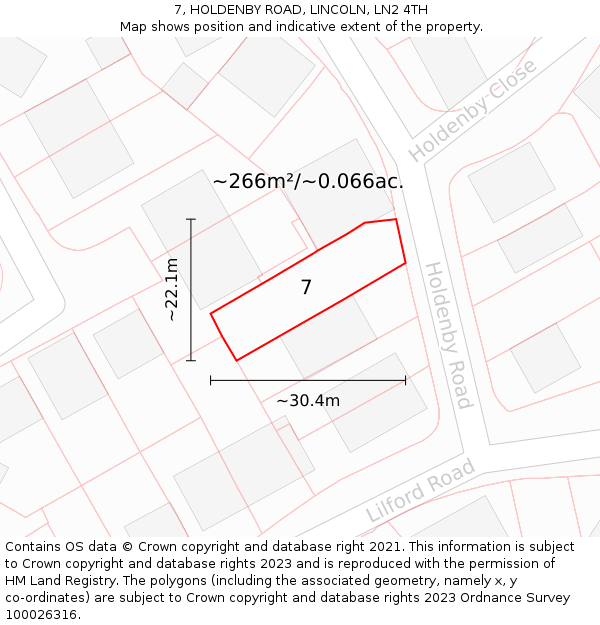 7, HOLDENBY ROAD, LINCOLN, LN2 4TH: Plot and title map