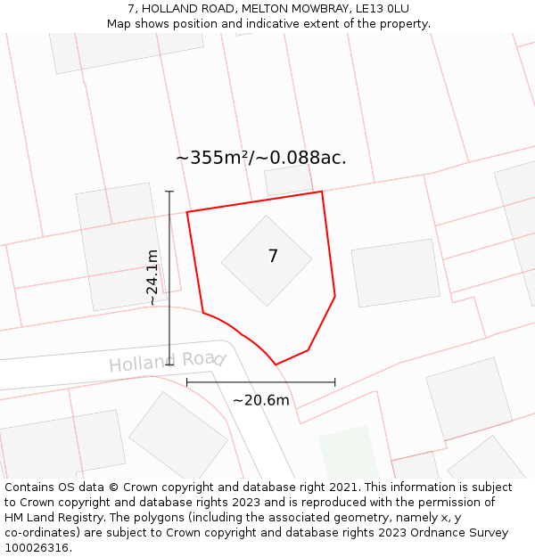 7, HOLLAND ROAD, MELTON MOWBRAY, LE13 0LU: Plot and title map