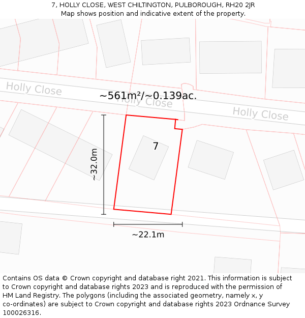 7, HOLLY CLOSE, WEST CHILTINGTON, PULBOROUGH, RH20 2JR: Plot and title map