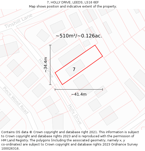7, HOLLY DRIVE, LEEDS, LS16 6EF: Plot and title map