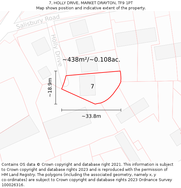 7, HOLLY DRIVE, MARKET DRAYTON, TF9 1PT: Plot and title map