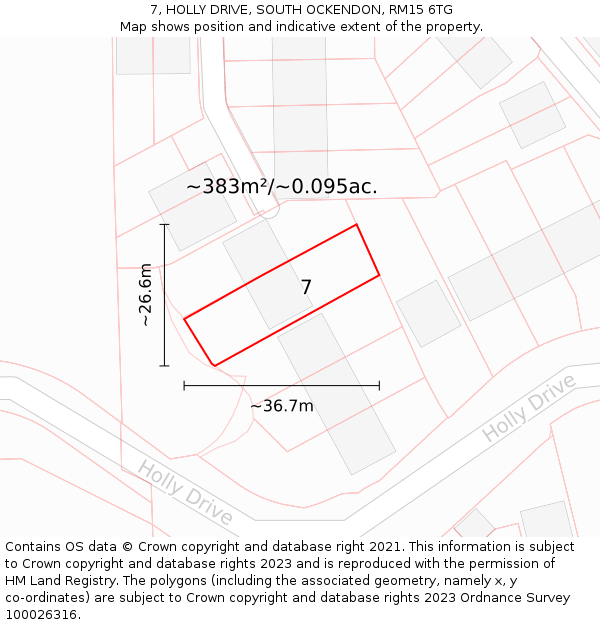 7, HOLLY DRIVE, SOUTH OCKENDON, RM15 6TG: Plot and title map